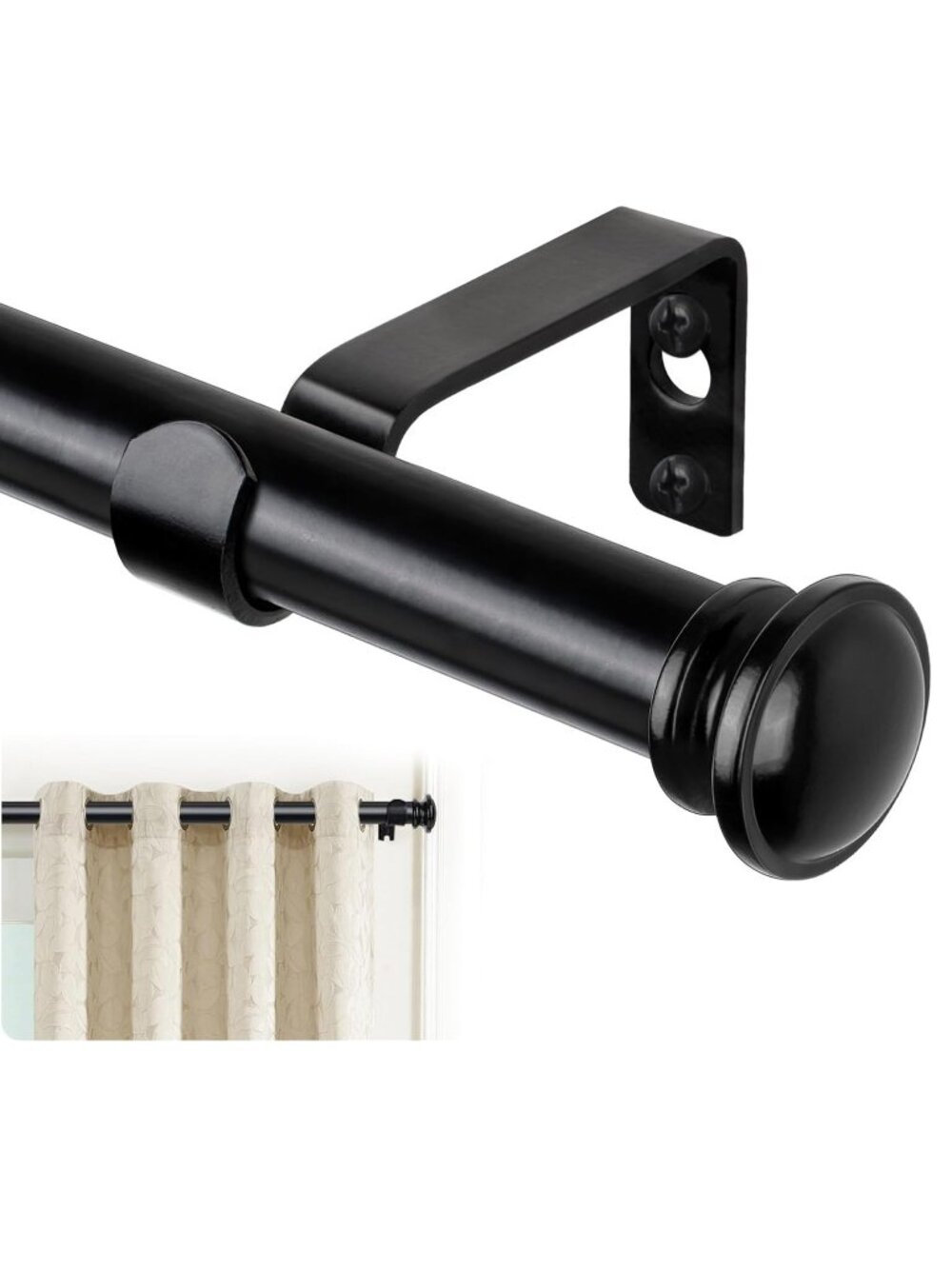 TONIAL Adjustable Curtain Rod 32-58 Inch Telescoping Single Drapery Rod